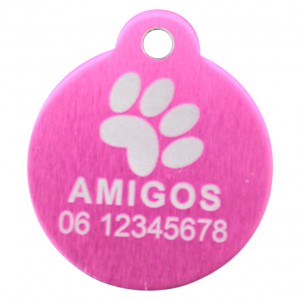Goedkope hondenpenning budget rond met oog roze bij Hondenpenning.net HETDIER.nl AnimalWebshp.com Amigos-animals.com