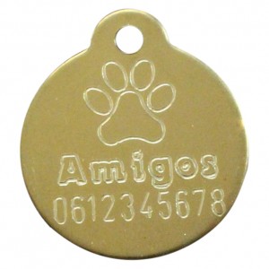 Gegraveerde hondenpenning rond met oog goudkleurig Amigos animals Animalwebshop Hondenpenning.net HETDIER.nl