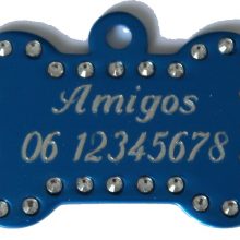 Hondenpenning bot swarovski blauw gegraveerd bij Hondenpenning.net Amigos, HETDIER.nl en Animalwebshop