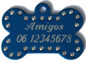 Hondenpenning bot swarovski blauw gegraveerd bij Hondenpenning.net Amigos, HETDIER.nl en Animalwebshop