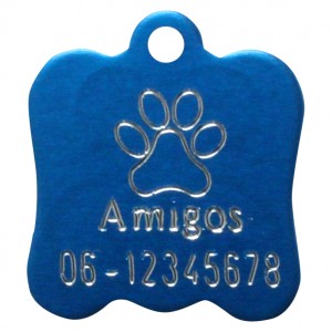 Gegraveerde hondenpenning hondenkop blauw Amigos animals Animalwebshop Hondenpenning.net HETDIER.nl