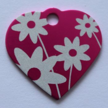 Hondenpenning hart met bloemen roze animalwebshop